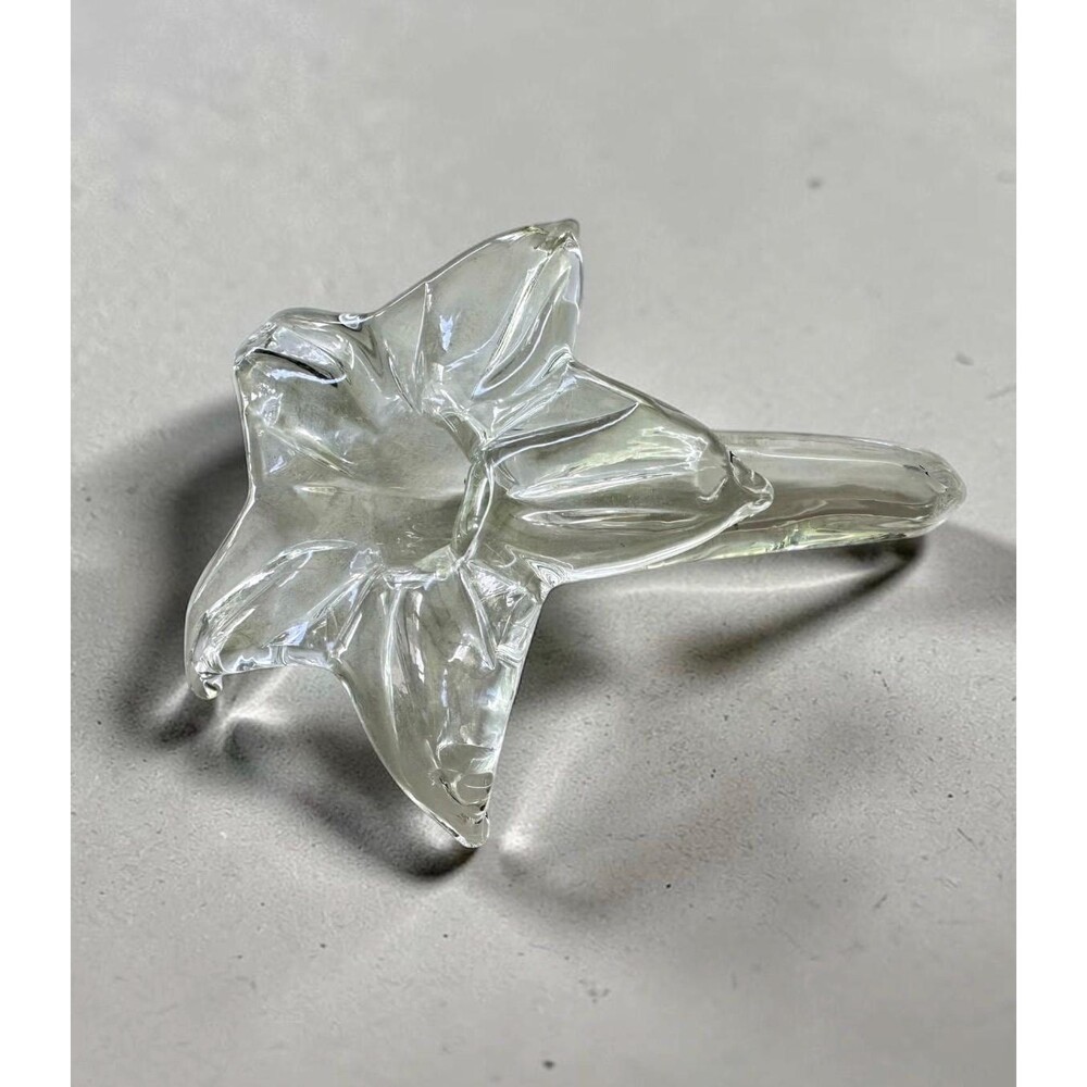 Vintage Clear Art Glass Lily Flower Vase Mid-Century Modern Floral Blossom